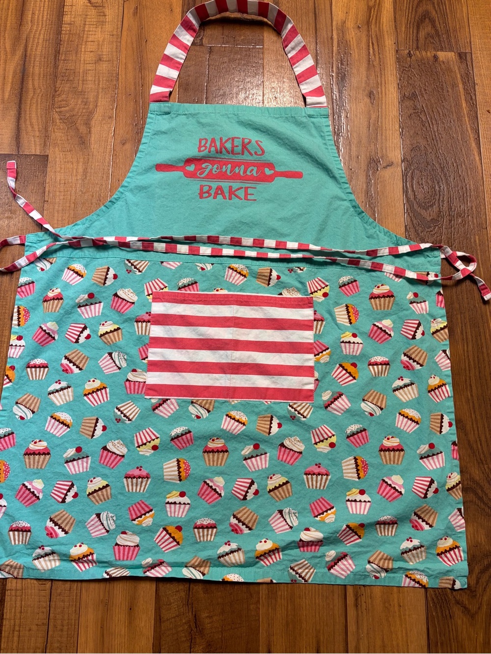 Apron Turquoise 'Bakers Gonna Bake' Adult Cupcake Apron with Pink Stripes